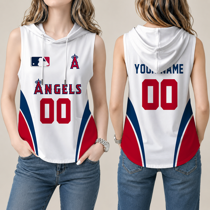 [FLASH SALE] NEW CUSTOMIZED MLB27 LAA LOS ANGELES ANGELS WOMEN'S SLEEVELESS HOODED POCKET TANK TOP