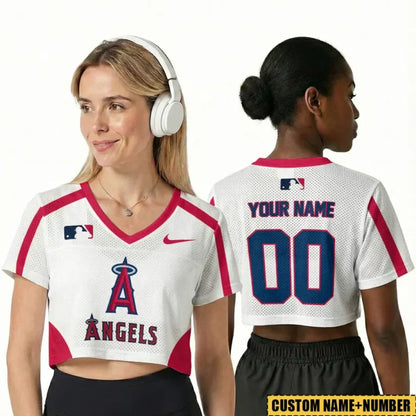 [FLASH SALE] NEW CUSTOMIZED MLB27 LAA LOS ANGELES ANGELS V-NECK JERSEY CROP TOP
