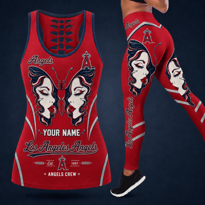 [FLASH SALE] NEW CUSTOMIZED MLB27 LAA LOS ANGELES ANGELS HOLLOW TANK TOP & LEGGINGS SET