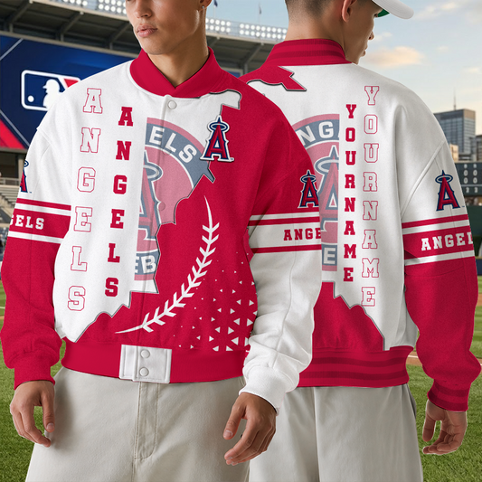 LIMITED EDITION - NEW CUSTOMIZED MLB27 LAA LOS ANGELES ANGELS SATIN VARSITY & BASEBALL JACKET