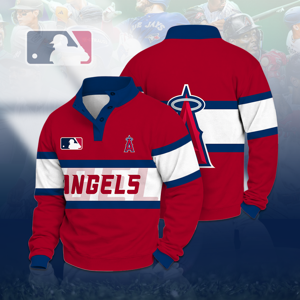 LIMITED EDITION - NEW CUSTOMIZED MLB27 LAA LOS ANGELES ANGELS BUTTON QUARTER PLACKET SWEATSHIRT