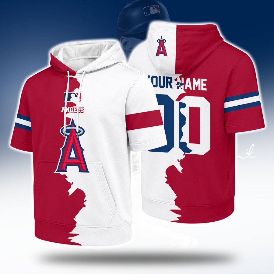 LIMITED EDITION - NEW CUSTOMIZED MLB27 LAA LOS ANGELES ANGELS SHORT SLEEVE HOODIE