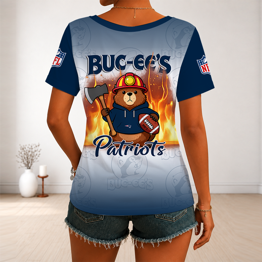 [SPECIAL OFFER] NEW CUSTOMIZED NFL27 NEP NEW ENGLAND PATRIOTS BUC-EE'S V-NECK FEMALE SHIRT