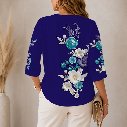 [HOT DEAL] NEW CUSTOMIZED NBA27 CHO CHARLOTTE HORNETS WOMEN'S V-NECK LONG SLEEVE SHIRT