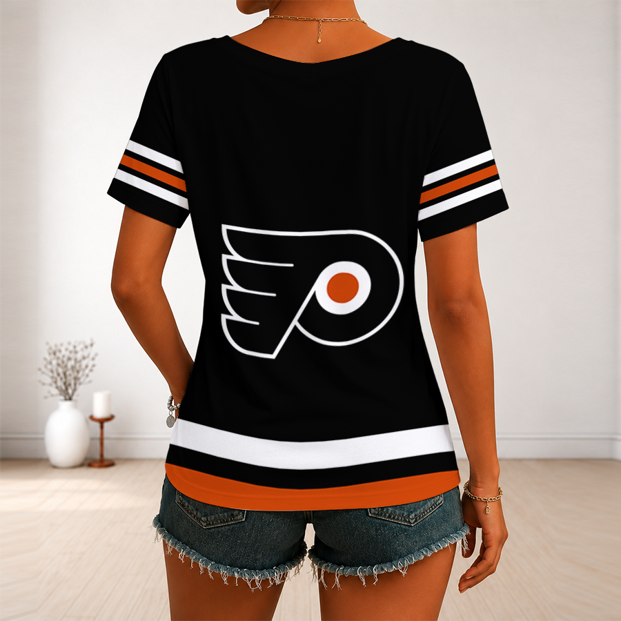 [SUPER SALE] NEW CUSTOMIZED NHL27 PPF PHILADELPHIA FLYERS V-NECK FEMALE SHIRT