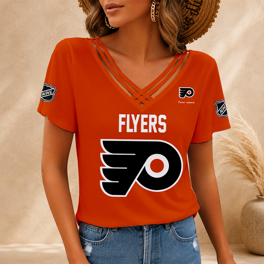[SUPER SALE] NEW CUSTOMIZED NHL27 PPF PHILADELPHIA FLYERS V-NECK SHIRT