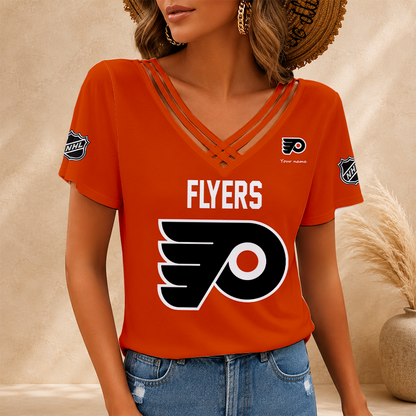[SUPER SALE] NEW CUSTOMIZED NHL27 PPF PHILADELPHIA FLYERS V-NECK SHIRT