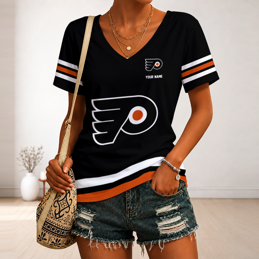 [SUPER SALE] NEW CUSTOMIZED NHL27 PPF PHILADELPHIA FLYERS V-NECK FEMALE SHIRT