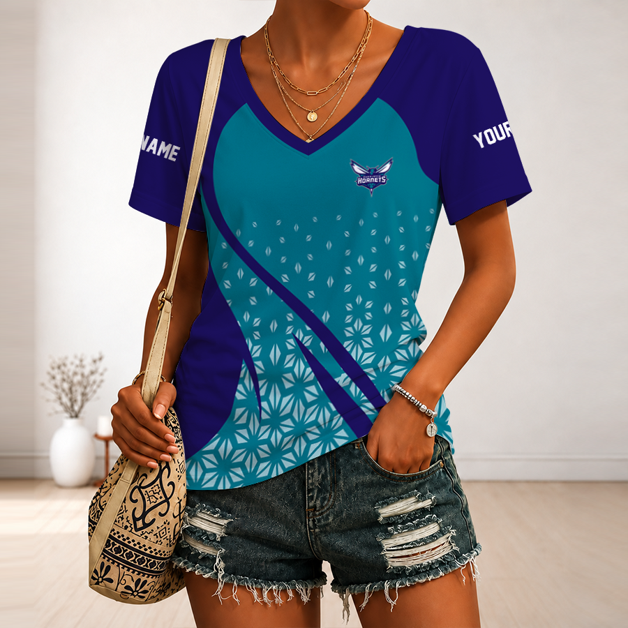 [HOT DEAL] NEW CUSTOMIZED NBA27 CHO CHARLOTTE HORNETS V-NECK FEMALE SHIRT