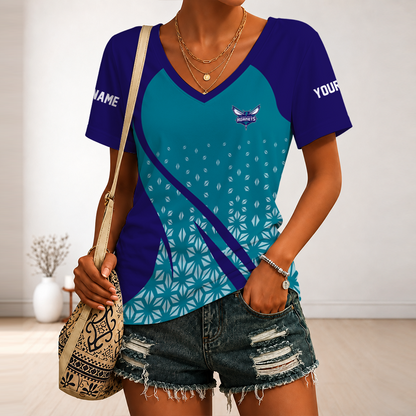 [HOT DEAL] NEW CUSTOMIZED NBA27 CHO CHARLOTTE HORNETS V-NECK FEMALE SHIRT