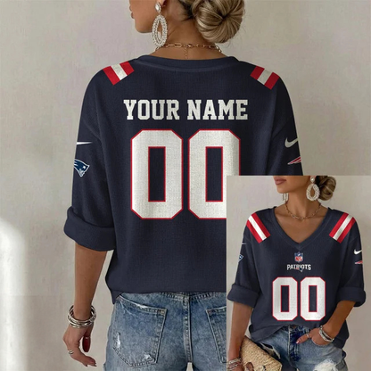 ELITE EDITION - NEW CUSTOMIZED NFL27 NEP NEW ENGLAND PATRIOTS WOMEN'S HEART V-NECK LONG SLEEVE SHIRT