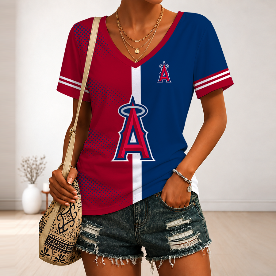 LIMITED EDITION - NEW CUSTOMIZED MLB27 LAA LOS ANGELES ANGELS V-NECK FEMALE SHIRT