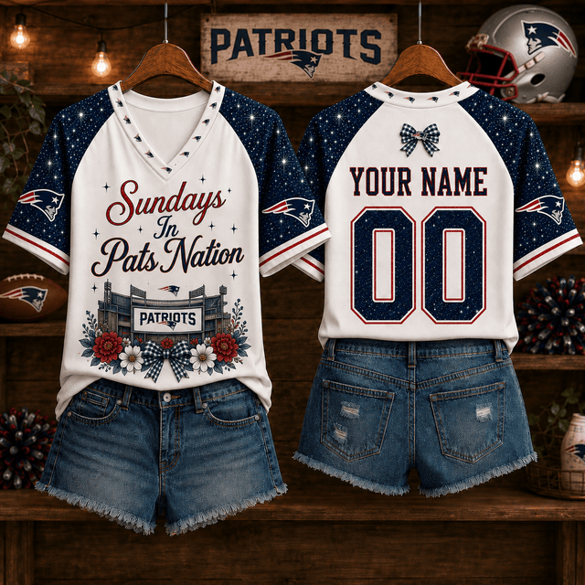 EXCLUSIVE EDITION - NEW CUSTOMIZED NFL27 NEP NEW ENGLAND PATRIOTS V-NECK FEMALE SHIRT