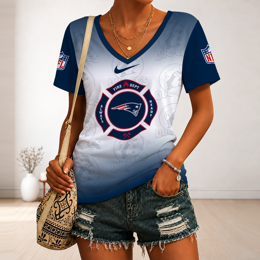 [SPECIAL OFFER] NEW CUSTOMIZED NFL27 NEP NEW ENGLAND PATRIOTS BUC-EE'S V-NECK FEMALE SHIRT