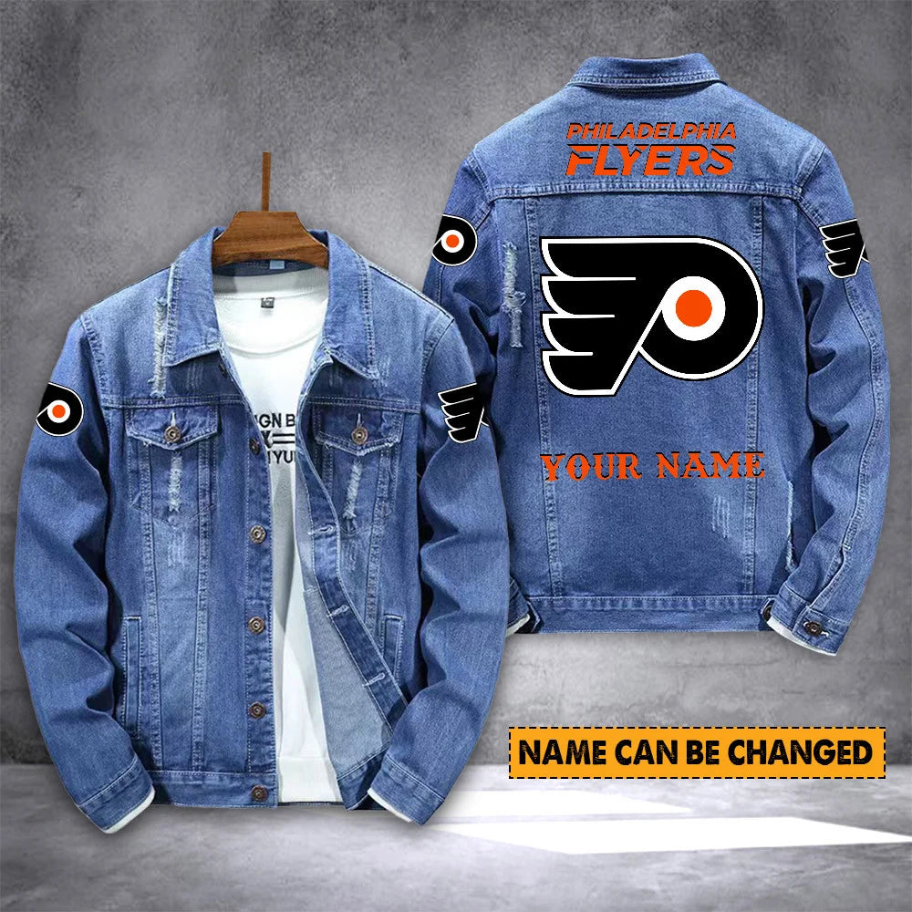 ELITE EDITION - NEW CUSTOMIZED NHL27 PPF PHILADELPHIA FLYERS DENIM JACKET