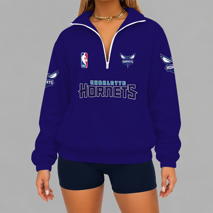 [HOT DEAL] NEW CUSTOMIZED NBA27 CHO CHARLOTTE HORNETS V-NECK ZIPPER SWEATSHIRT JACKET