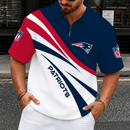[SPECIAL OFFER] NEW CUSTOMIZED NFL27 NEP NEW ENGLAND PATRIOTS QUARTER-ZIP POLO SHIRT