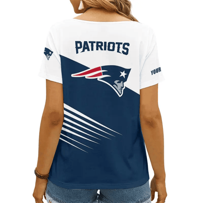 [SPECIAL OFFER] NEW CUSTOMIZED NFL27 NEP NEW ENGLAND PATRIOTS V-NECK FEMALE SHIRT
