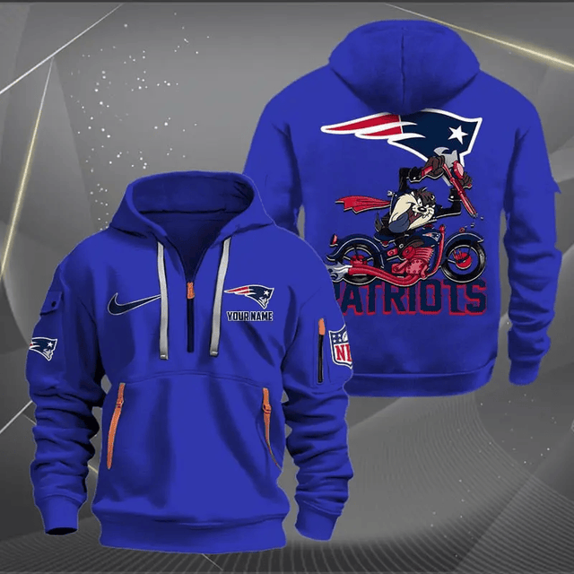 [SPECIAL OFFER] NEW CUSTOMIZED NFL27 NEP NEW ENGLAND PATRIOTS MUTICOLOR QUARTER ZIP HOODIE