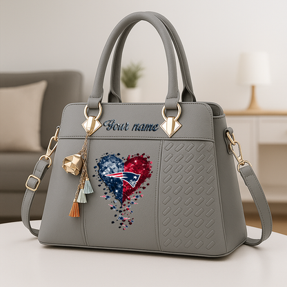 LIMITED EDITION - NEW CUSTOMIZED NFL27 NEP NEW ENGLAND PATRIOTS ZIP HANDBAG MULTICOLOR