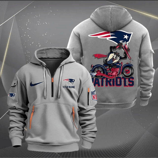 [SPECIAL OFFER] NEW CUSTOMIZED NFL27 NEP NEW ENGLAND PATRIOTS MUTICOLOR QUARTER ZIP HOODIE