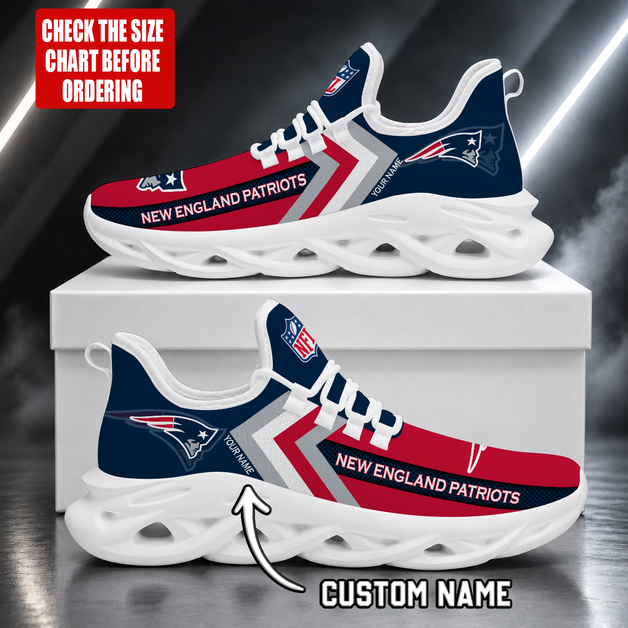LIMITED EDITION - NEW CUSTOMIZED NFL27 NEP NEW ENGLAND PATRIOTS UNISEX MAX SOUL SHOES