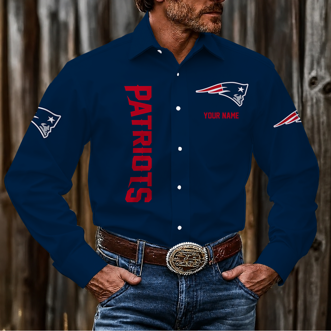 LIMITED EDITION - NEW CUSTOMIZED NFL27 NEP NEW ENGLAND PATRIOTS MEN'S LONG SLEEVE BUTTON-UP SHIRT