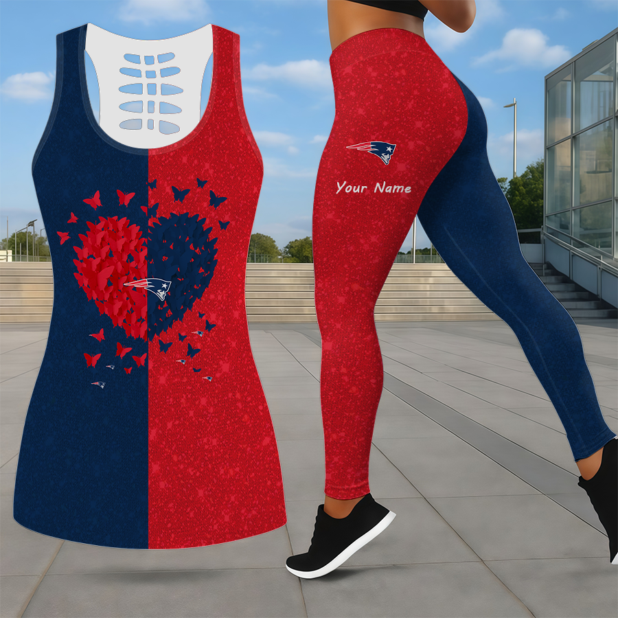 LIMITED EDITION - NEW CUSTOMIZED NFL27 NEP NEW ENGLAND PATRIOTS LEGGINGS & HOLLOW TANK TOP SET