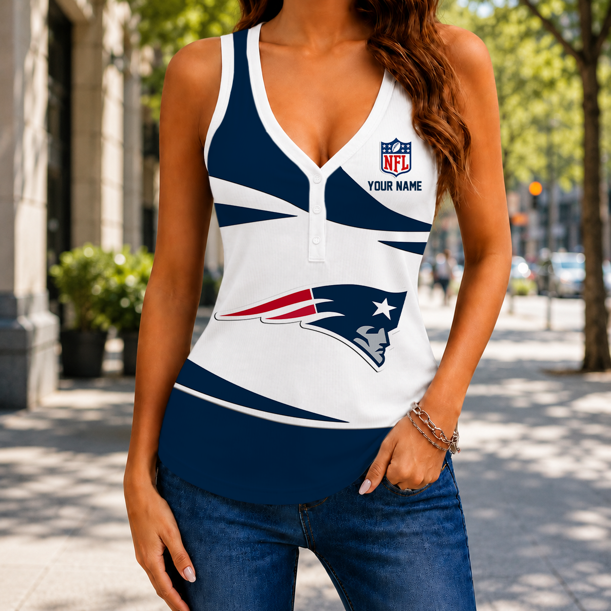 LIMITED EDITION NEW CUSTOMIZED NFL27 NEP NEW ENGLAND PATRIOTS WOMEN'S V-NECK TANK TOP