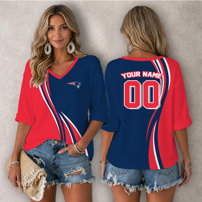 LIMITED EDITION - NEW CUSTOMIZED NFL27 NEP NEW ENGLAND PATRIOTS WOMEN'S HEART V-NECK LONG SLEEVE SHIRT