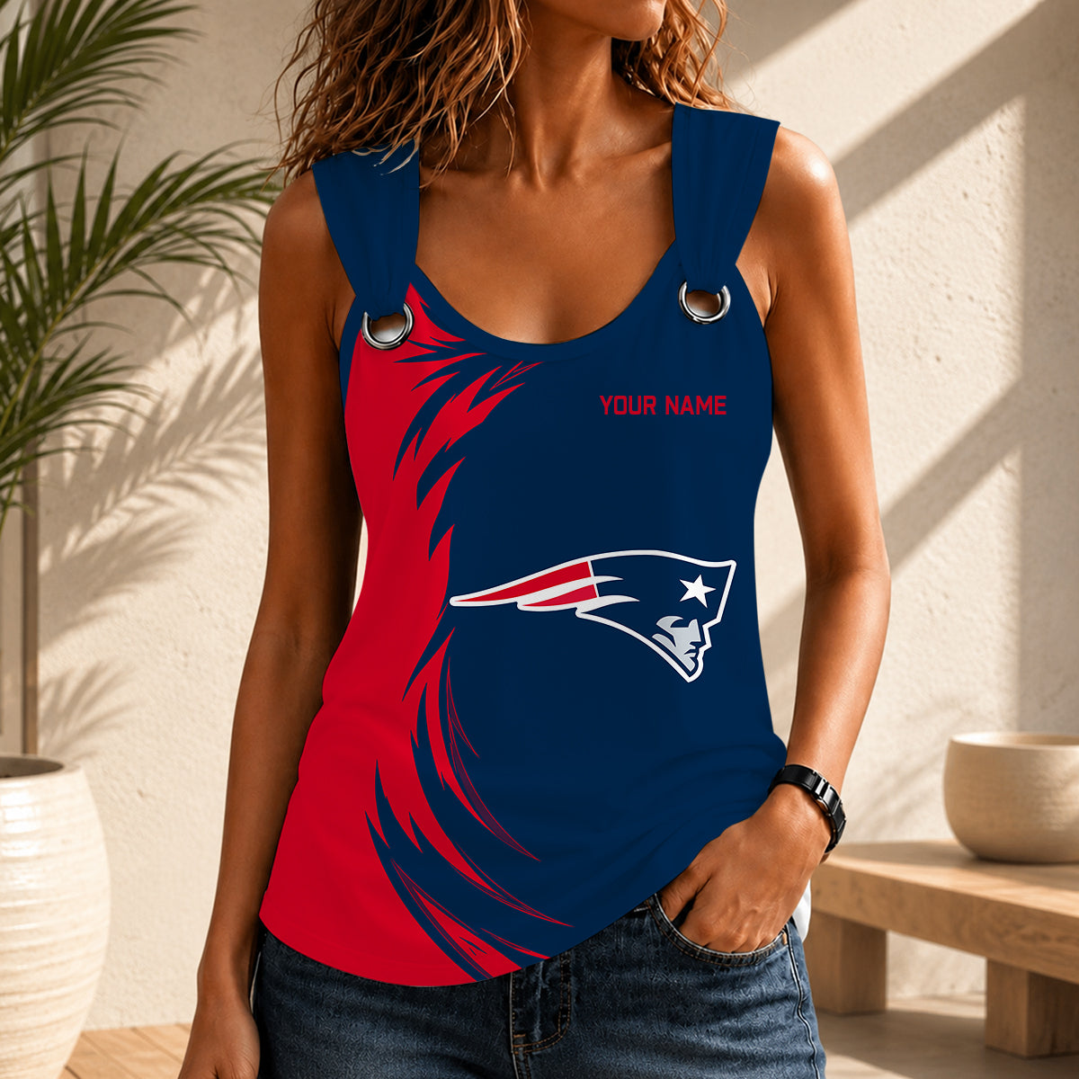 LIMITED EDITION - NEW CUSTOMIZED NFL27 NEP NEW ENGLAND PATRIOTS O-RING SHOULDER TANK TOP