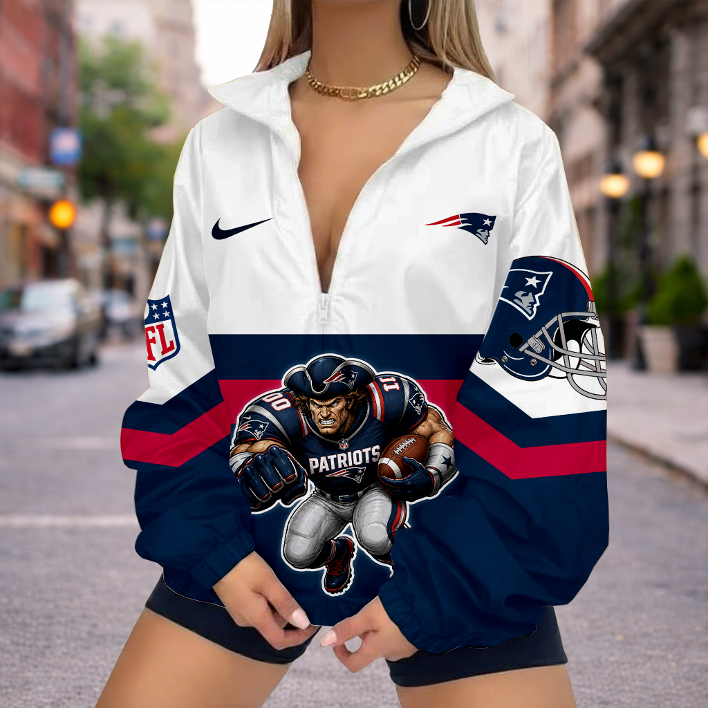 LIMITED EDITION - NEW CUSTOMIZED NFL27 NEP NEW ENGLAND PATRIOTS V-NECK ZIPPER SWEATSHIRT JACKET