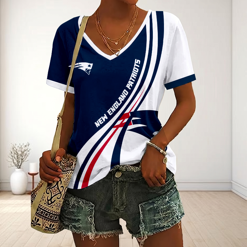 SPECIAL EDITION - NEW CUSTOMIZED NFL27 NEP NEW ENGLAND PATRIOTS V-NECK FEMALE SHIRT