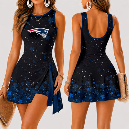 [SPECIAL OFFER] NEW CUSTOMIZED NFL27 NEP NEW ENGLAND PATRIOTS WOMEN'S SUMMER SKORT DRESS