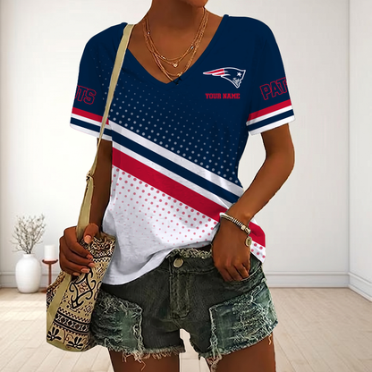 LIMITED EDITION - NEW CUSTOMIZED NFL27 NEP NEW ENGLAND PATRIOTS V-NECK FEMALE SHIRT