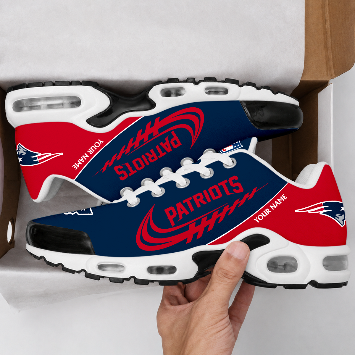LIMITED EDITION - NEW CUSTOMIZED NFL27 NEP NEW ENGLAND PATRIOTS AIR MAX PLUS SNEAKERS