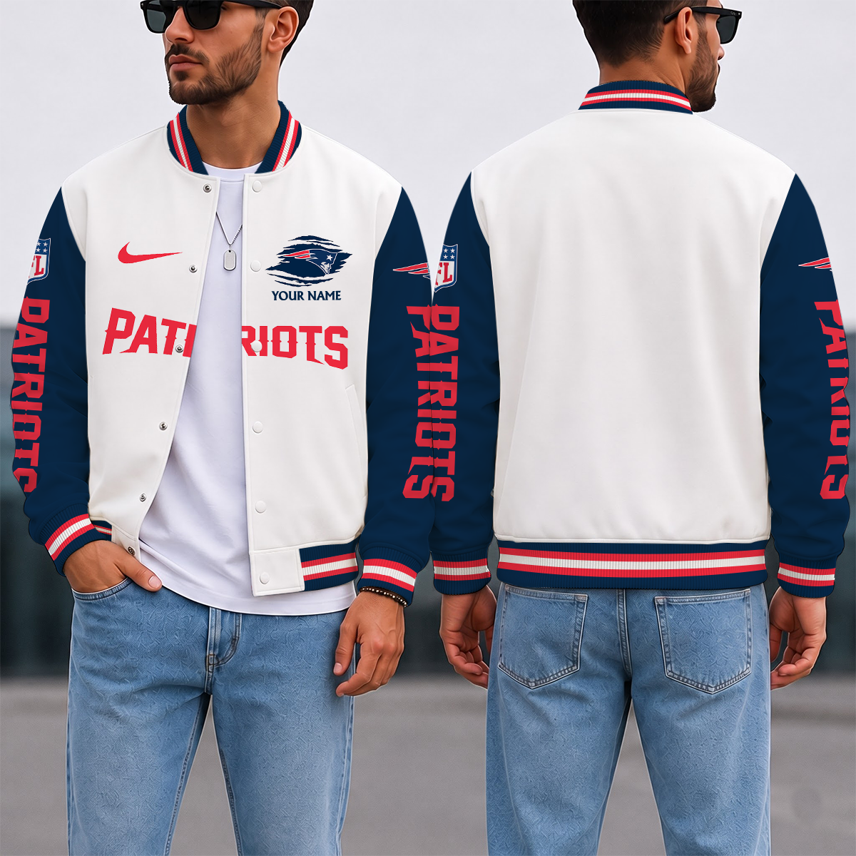 ELITE EDITION - NEW CUSTOMIZED NFL27 NEP NEW ENGLAND PATRIOTS SATIN VARSITY & BASEBALL JACKET