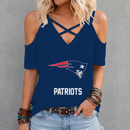 LIMITED EDITION - NEW CUSTOMIZED NFL27 NEP NEW ENGLAND PATRIOTS CRISS CROSS V-NECK TOP