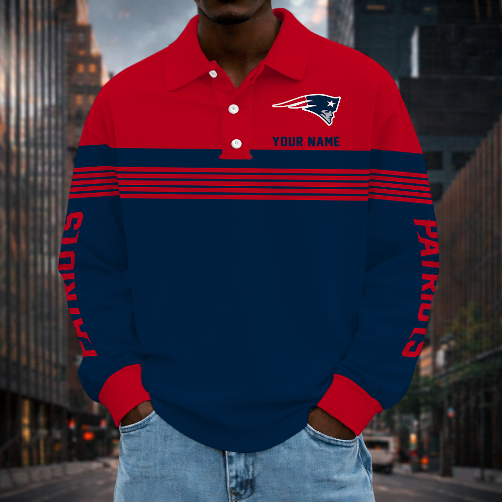 LIMITED EDITION - NEW CUSTOMIZED NFL27 NEP NEW ENGLAND PATRIOTS LONG SLEEVE POLO SHIRT