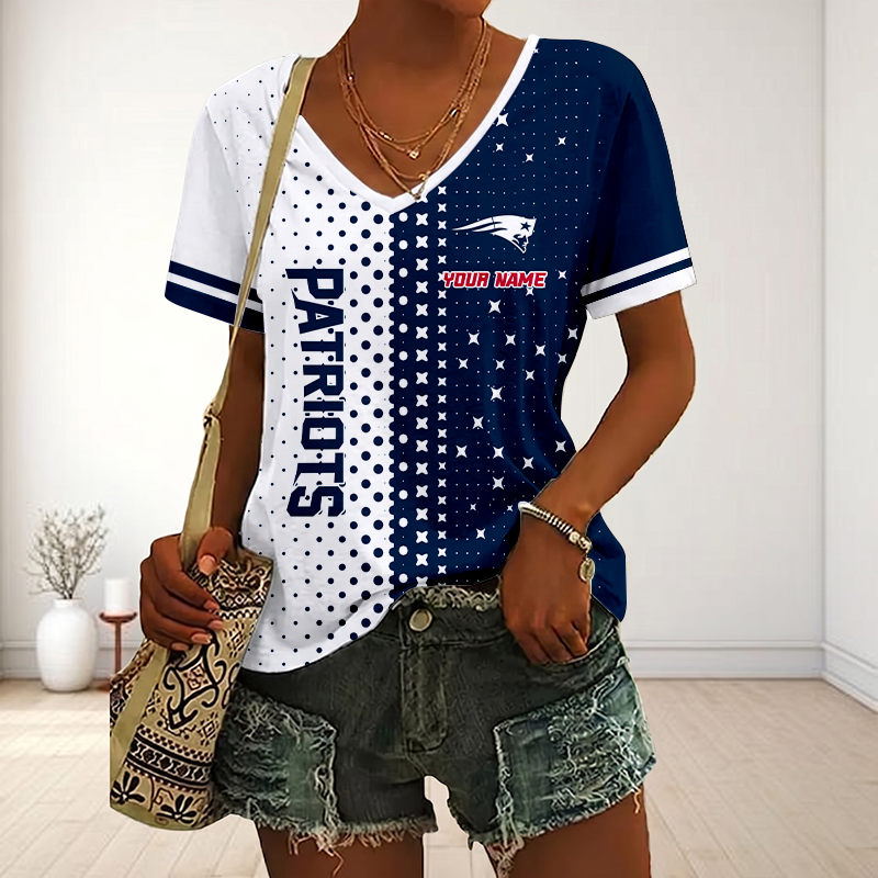 LIMITED EDITION - NEW CUSTOMIZED NFL27 NEP NEW ENGLAND PATRIOTS V-NECK FEMALE SHIRT