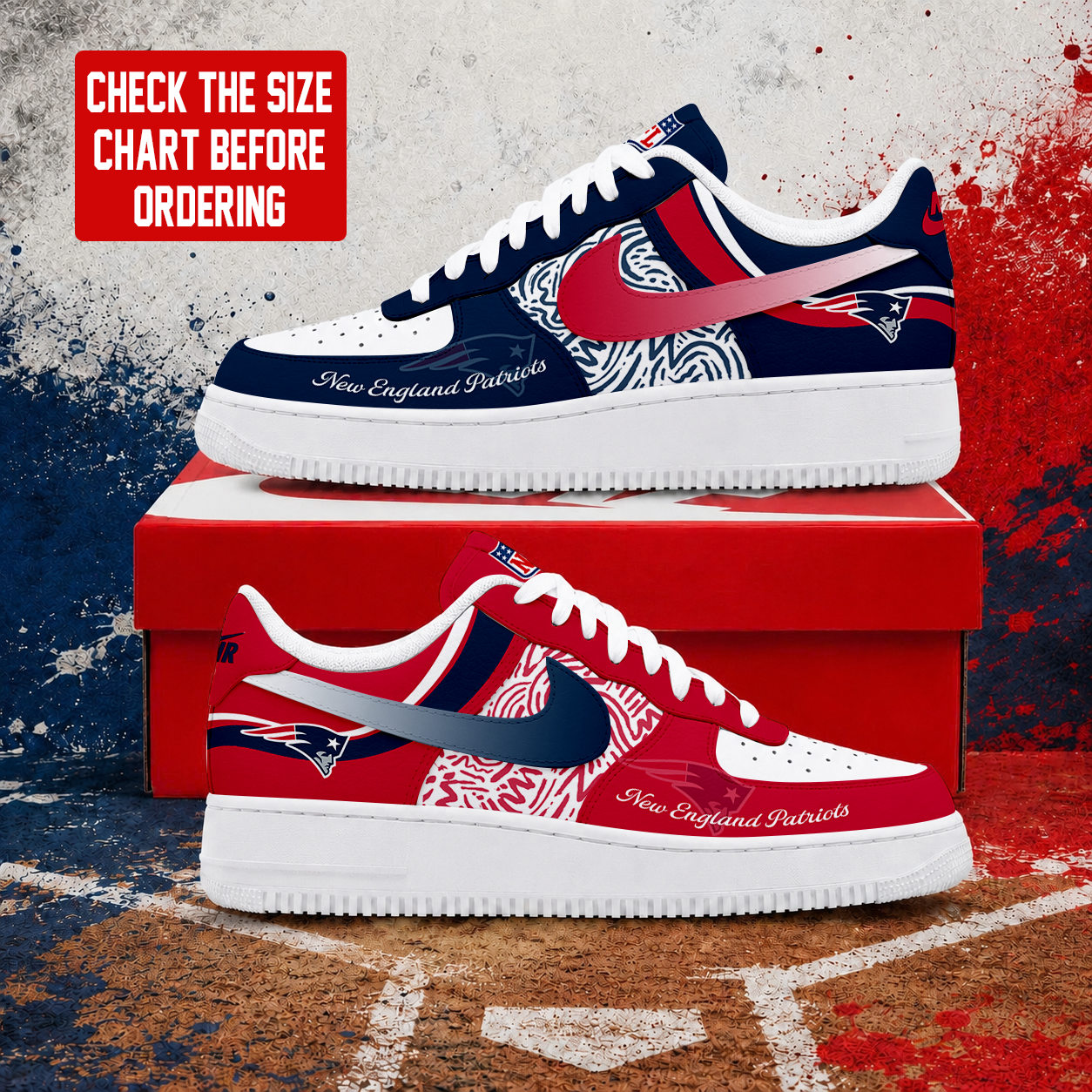 LIMITED EDITION - NEW CUSTOMIZED NFL27 NEP NEW ENGLAND PATRIOTS AF1 SHOES