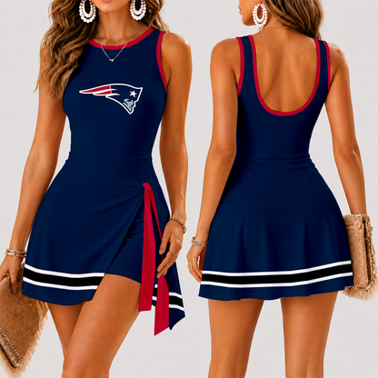 [SPECIAL OFFER] NEW CUSTOMIZED NFL27 NEP NEW ENGLAND PATRIOTS WOMEN'S SUMMER SKORT DRESS