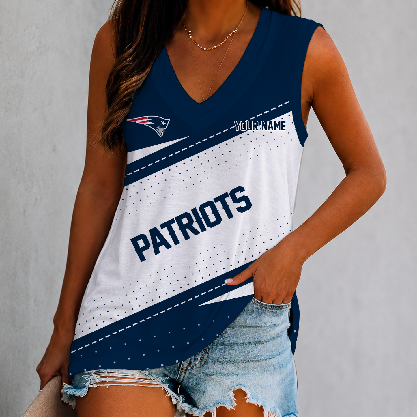 LIMITED EDITION - NEW CUSTOMIZED NFL27 NEP NEW ENGLAND PATRIOTS WOMEN'S V-NECK TANK TOP