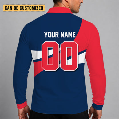 [SPECIAL OFFER] NEW CUSTOMIZED NFL27 NEP NEW ENGLAND PATRIOTS LONG SLEEVE POLO SHIRT