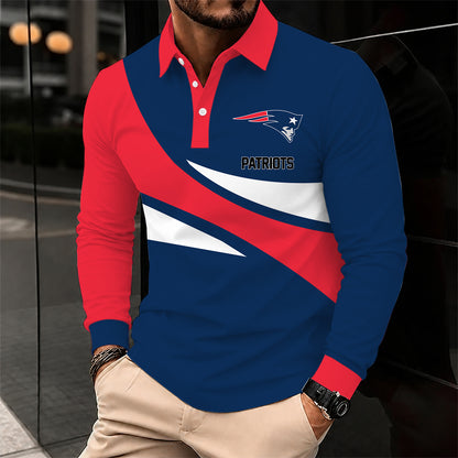 [SPECIAL OFFER] NEW CUSTOMIZED NFL27 NEP NEW ENGLAND PATRIOTS LONG SLEEVE POLO SHIRT