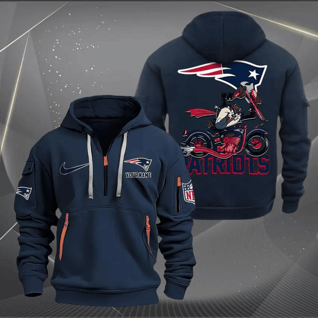 [SPECIAL OFFER] NEW CUSTOMIZED NFL27 NEP NEW ENGLAND PATRIOTS MUTICOLOR QUARTER ZIP HOODIE