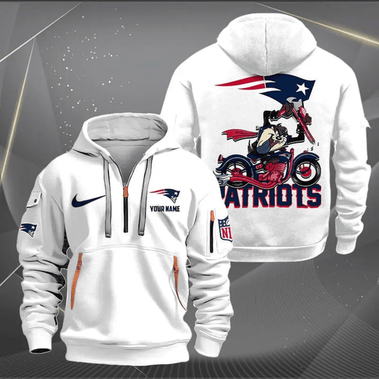 [SPECIAL OFFER] NEW CUSTOMIZED NFL27 NEP NEW ENGLAND PATRIOTS MUTICOLOR QUARTER ZIP HOODIE