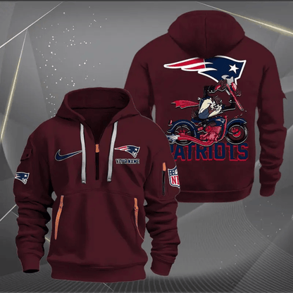 [SPECIAL OFFER] NEW CUSTOMIZED NFL27 NEP NEW ENGLAND PATRIOTS MUTICOLOR QUARTER ZIP HOODIE