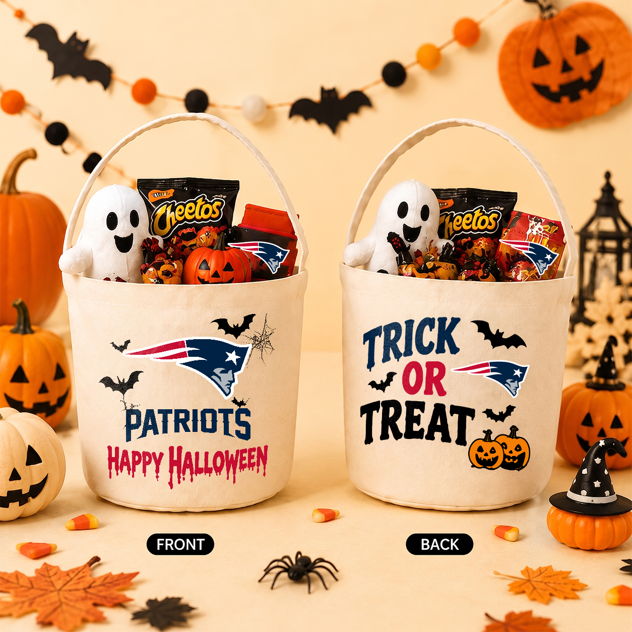 [SPECIAL OFFER] NEW CUSTOMIZED NFL27 NEP NEW ENGLAND PATRIOTS HALLOWEEN BASKET