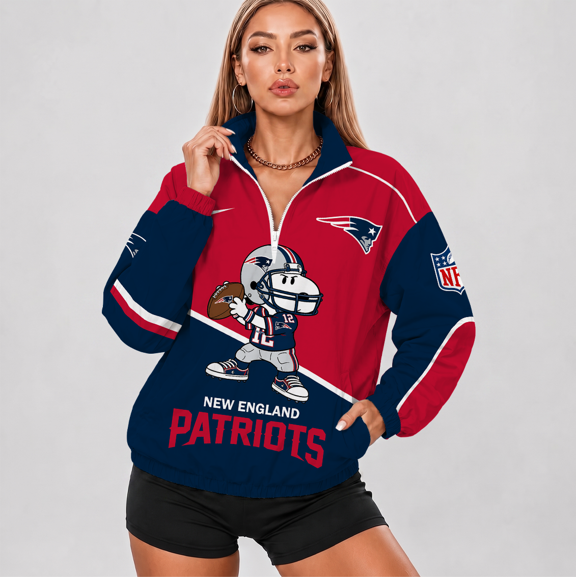 LIMITED EDITION - NEW CUSTOMIZED NFL27 NEP NEW ENGLAND PATRIOTS V-NECK ZIPPER SWEATSHIRT JACKET